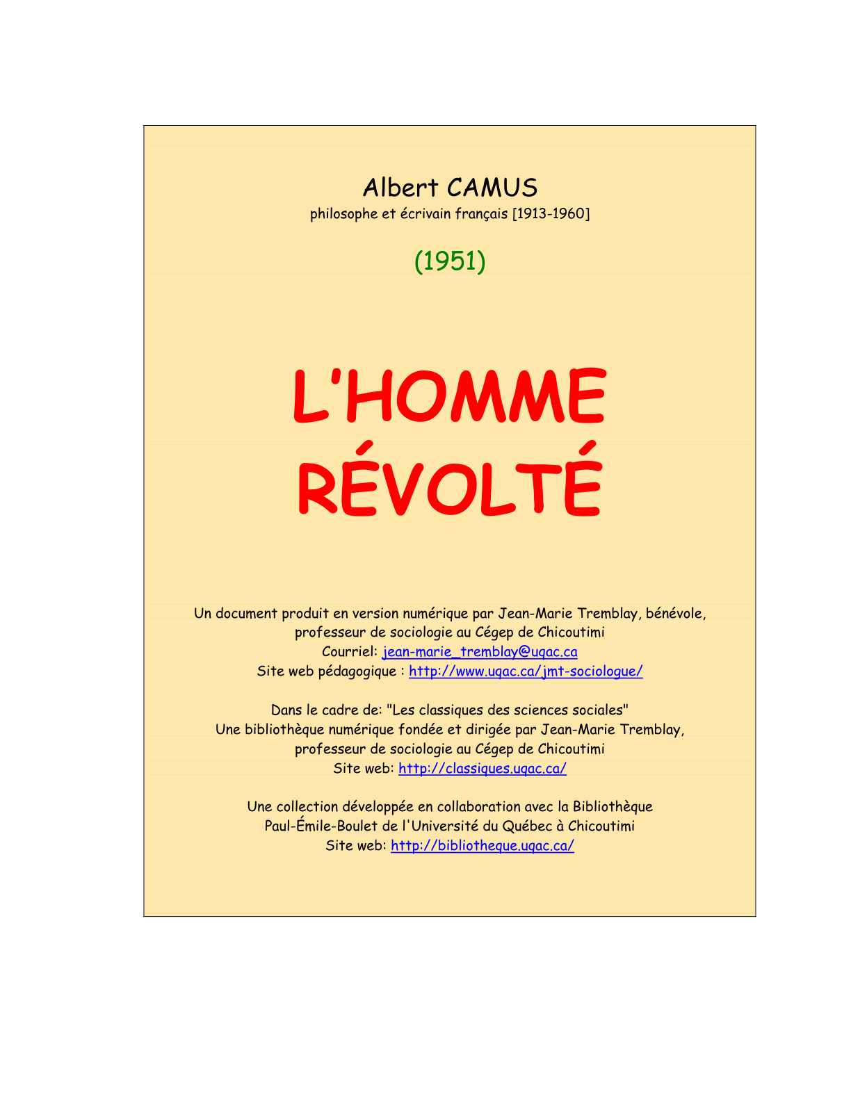Couverture de L'homme révolté